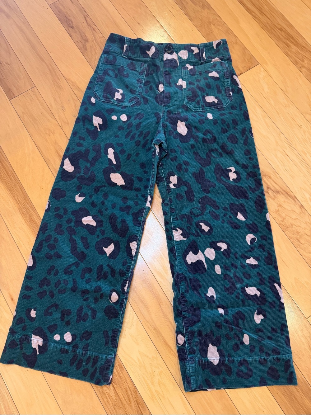 Maeve Teal Green Leopard Print Corduroy Wide Leg Pants High Rise US 28 Crop⁠